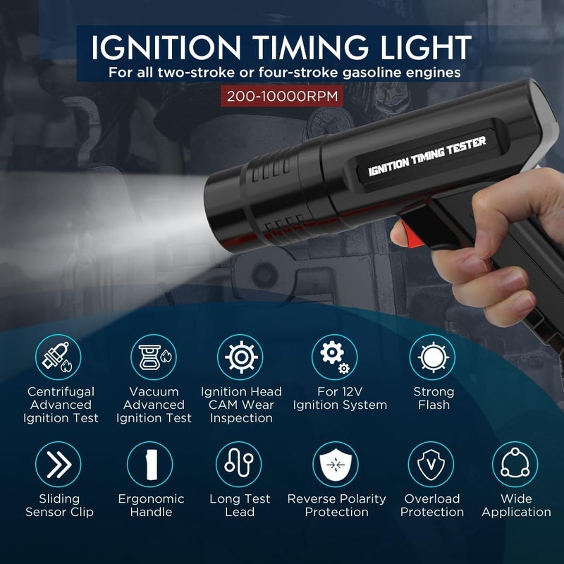 KAISAL Timing Light 12V Ignition Timing Light Automotive Strong Flash Timing Lights with Sliding Sensor Clip,Long Test Lead, Reverse Polarity Protection, Overload Protection for Car, Motorcycle Petrol Engine - Image 2